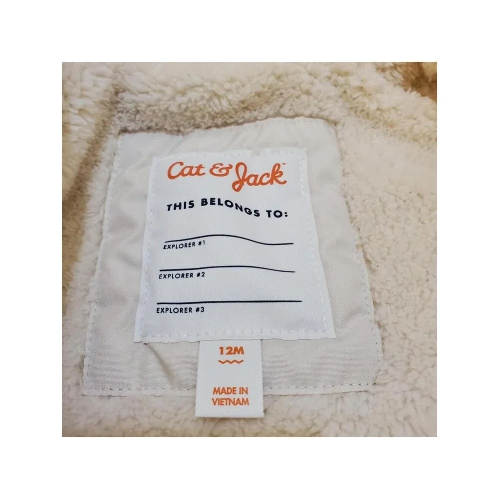Cat‎ & Jack Baby Hooded Sherpa Jacket Cream Cozy Winter Coat Toddler